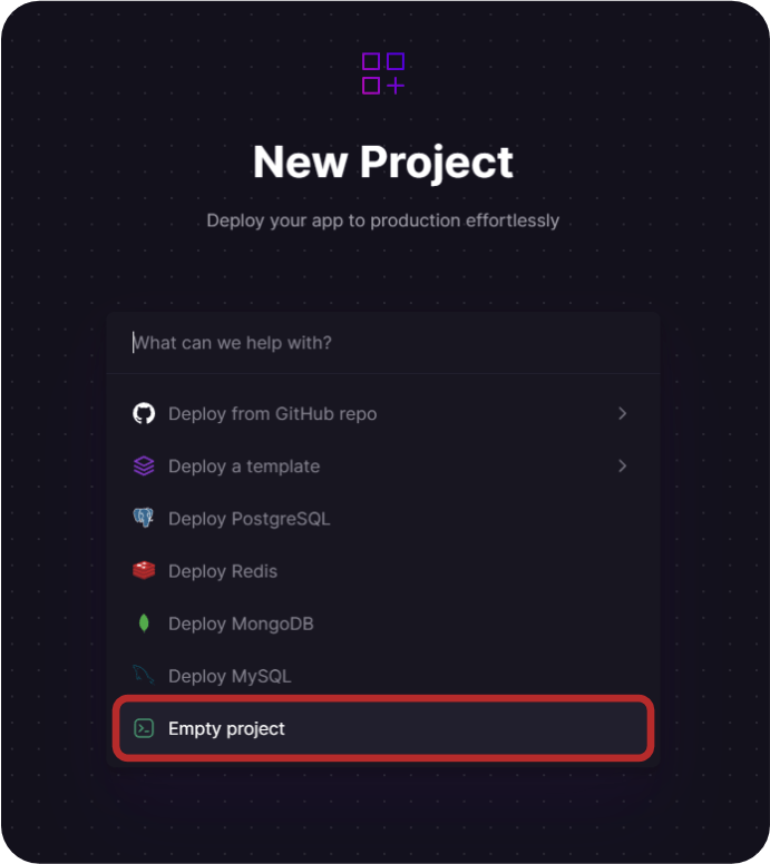 Screenshot of new project page