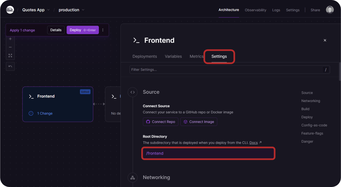 Screenshot showing the frontend root directory